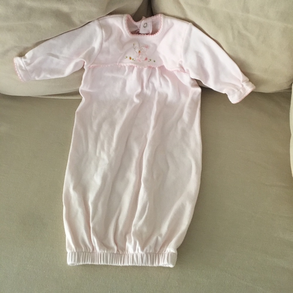 Infant day gown soft pink w sweet bunny embroidery